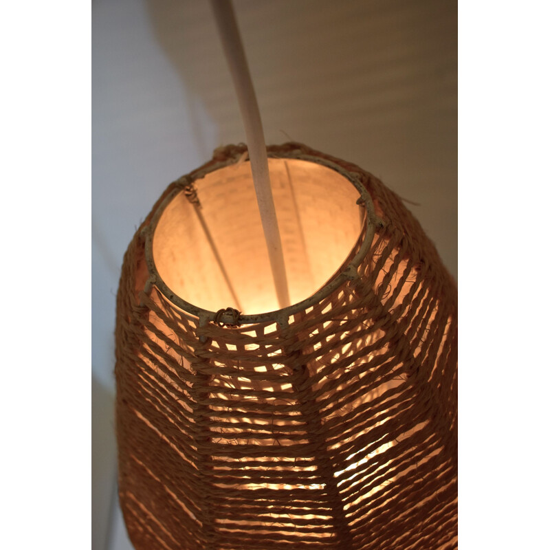 Scandinavische vintage kroonluchter, teak, touw, rhodoïde, 1960