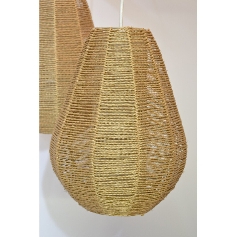 Vintage scandinavian chandelier, teak, rope, rhodoid, 1960