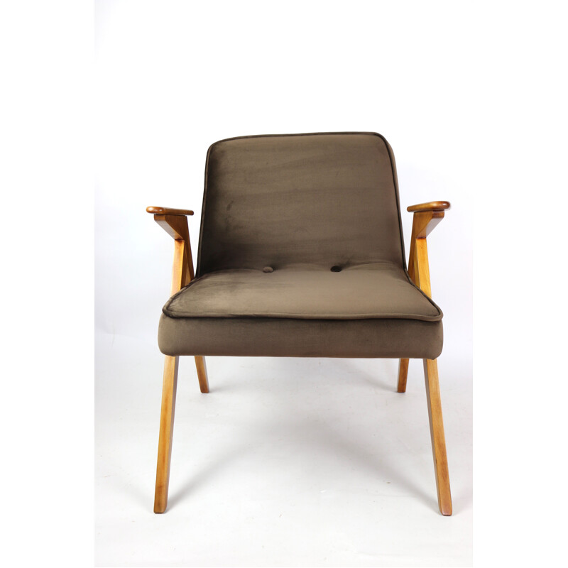 Vintage Brown Velvet Armchair by Józef Chierowski, 1970s