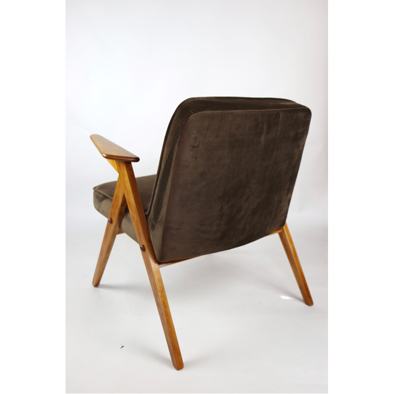 Vintage Brown Velvet Armchair by Józef Chierowski, 1970s