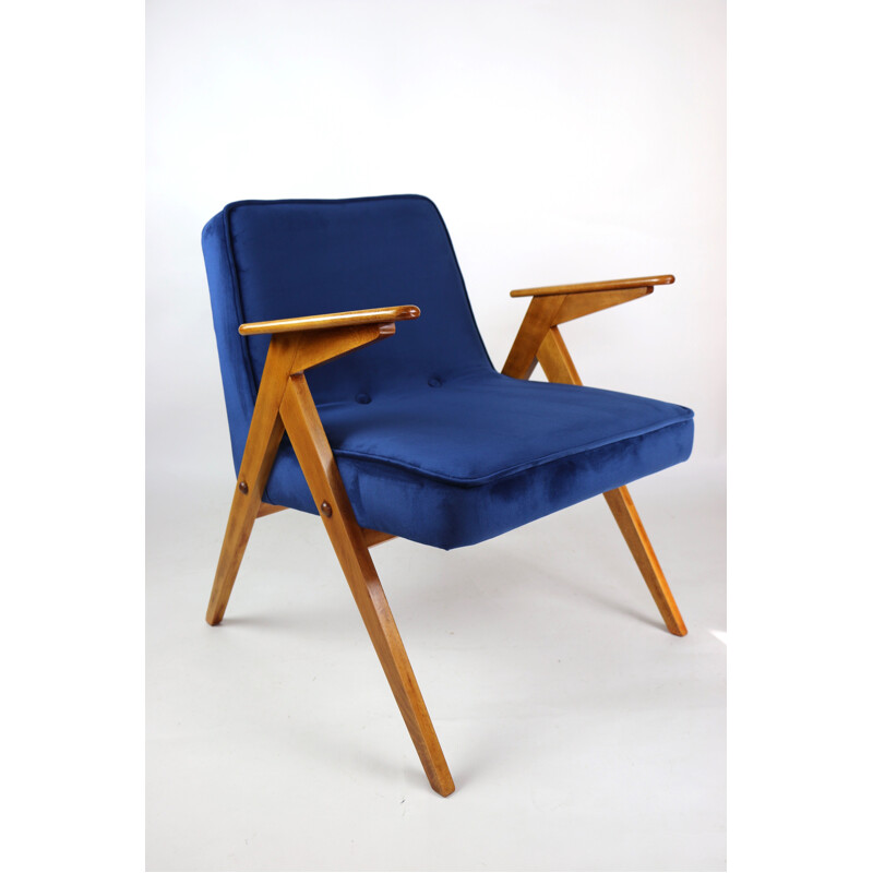 Vintage Dark Blue Velvet Armchair by Józef Chierowski, 1970s