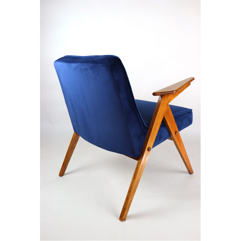 Vintage Dark Blue Velvet Armchair by Józef Chierowski, 1970s