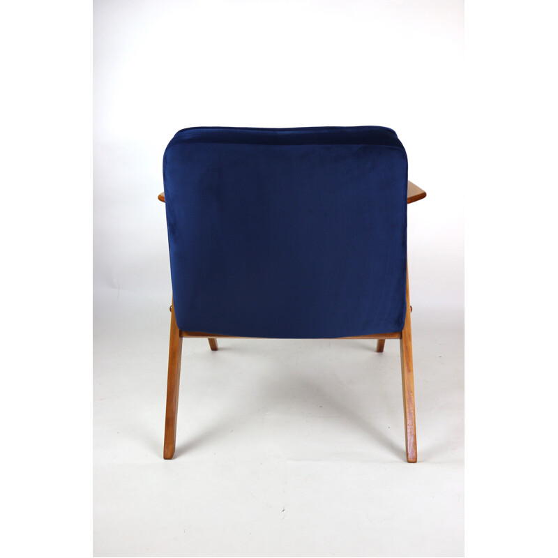 Vintage Dark Blue Velvet Armchair by Józef Chierowski, 1970s