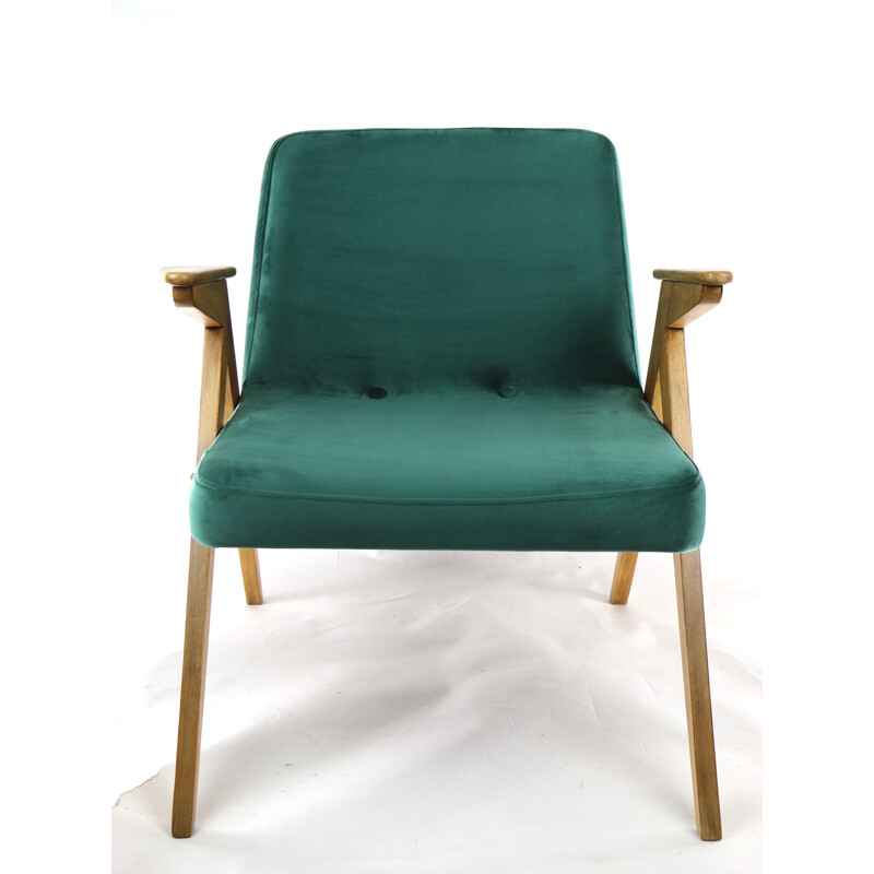 Vintage Green Bunny Velvet Armchair by Jozef Chierowski, 1970s