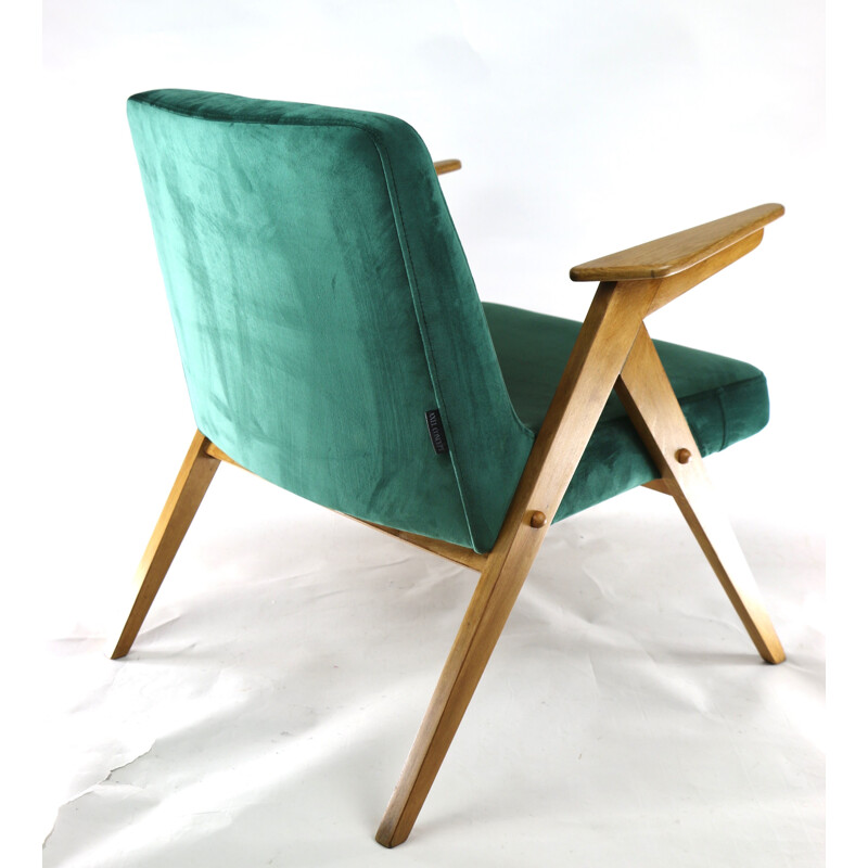 Vintage Green Bunny Velvet Armchair by Jozef Chierowski, 1970s