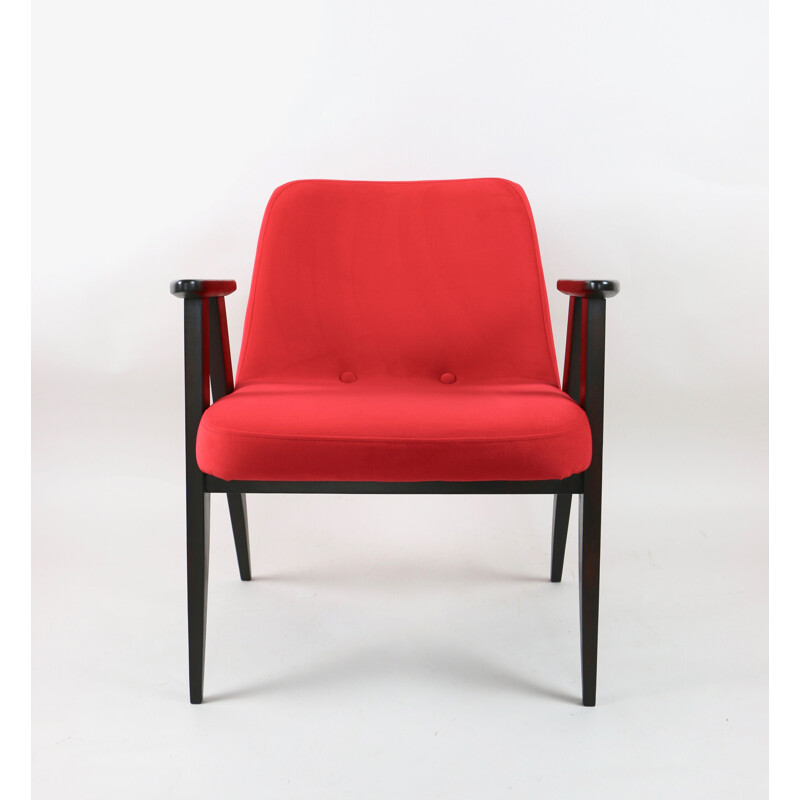 Vintage Red Velvet 366 Lounge Chair by Józef Chierowski, 1970s