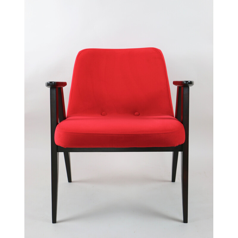 Fauteuil lounge Vintage Red Velvet 366 de Józef Chierowski 1970