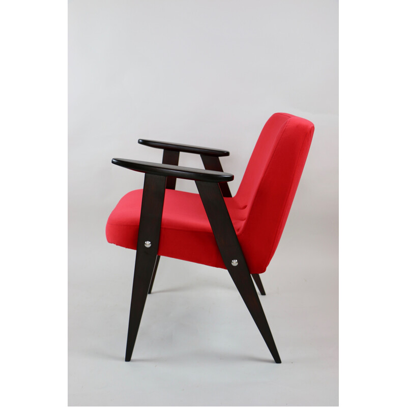 Vintage Red Velvet 366 Lounge Chair by Józef Chierowski, 1970s