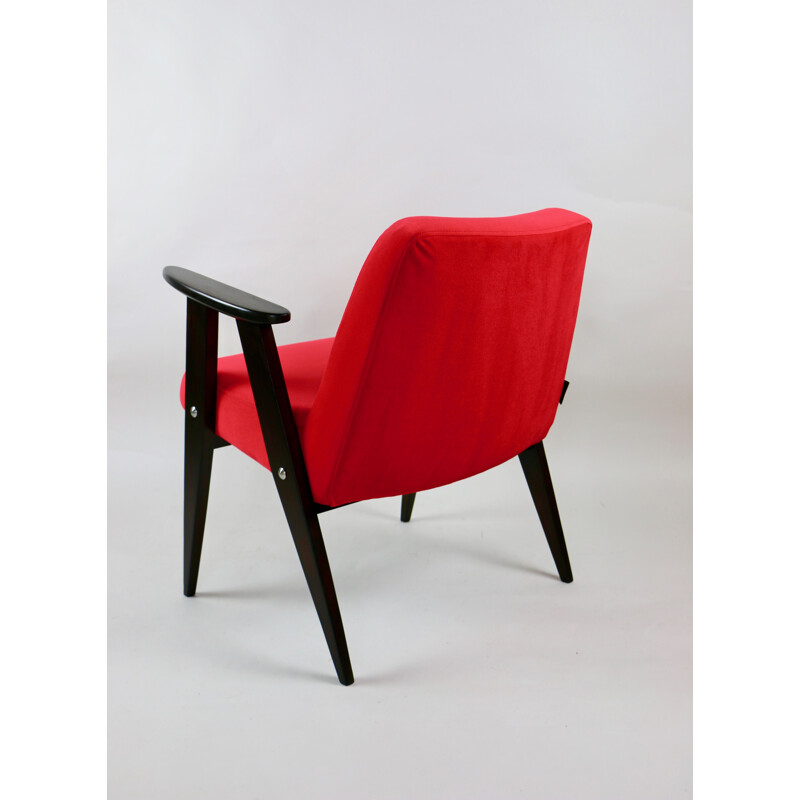 Vintage Red Velvet 366 Lounge Chair by Józef Chierowski, 1970s