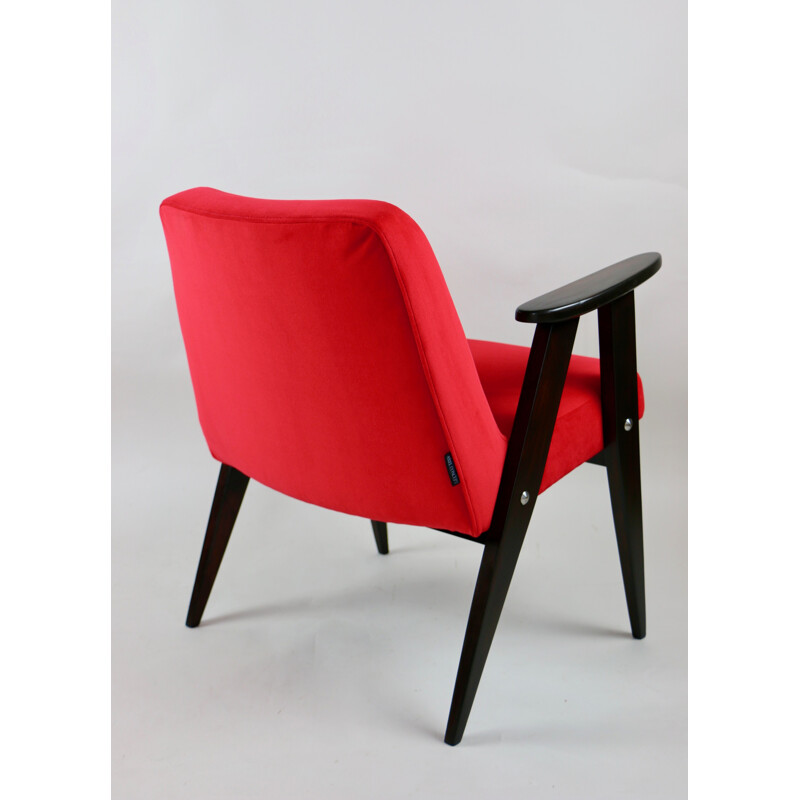 Vintage Red Velvet 366 Lounge Chair by Józef Chierowski, 1970s