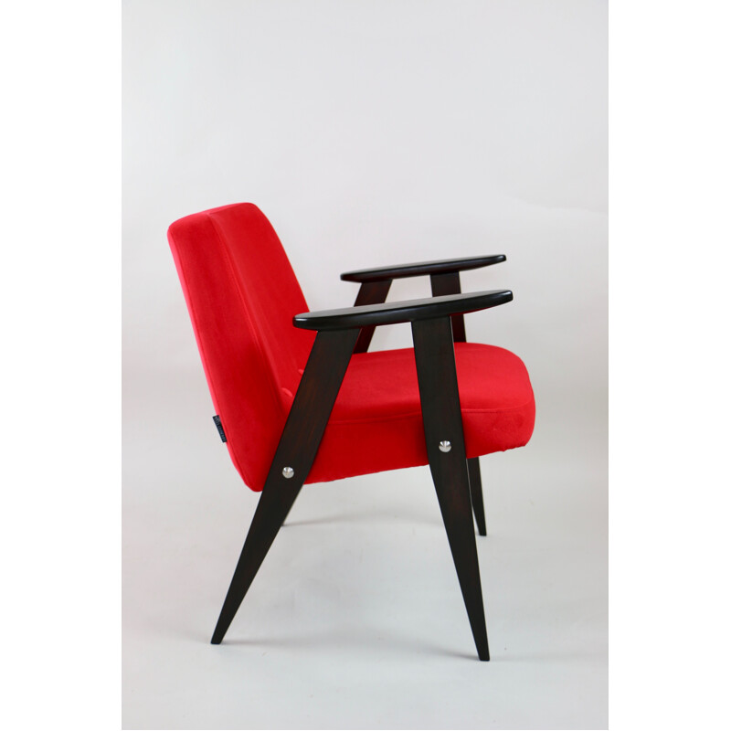 Vintage Red Velvet 366 Lounge Chair by Józef Chierowski, 1970s
