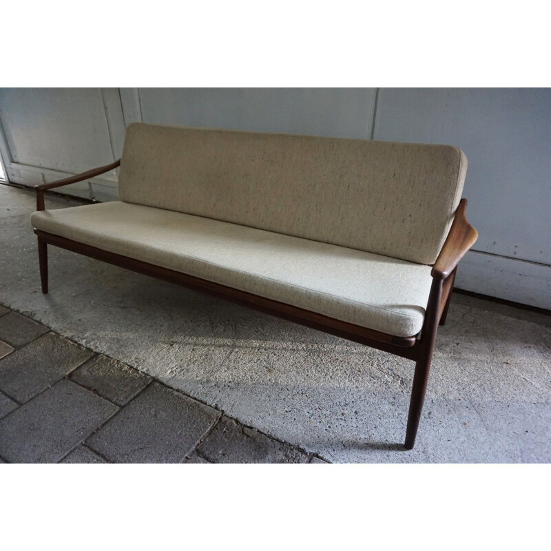 Vintage teak and cane sofa Hartmut Lohmeyer 1950s