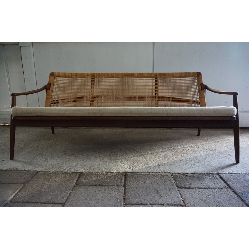 Vintage teak and cane sofa Hartmut Lohmeyer 1950s