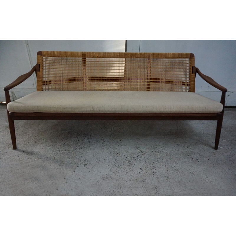 Vintage teak and cane sofa Hartmut Lohmeyer 1950s