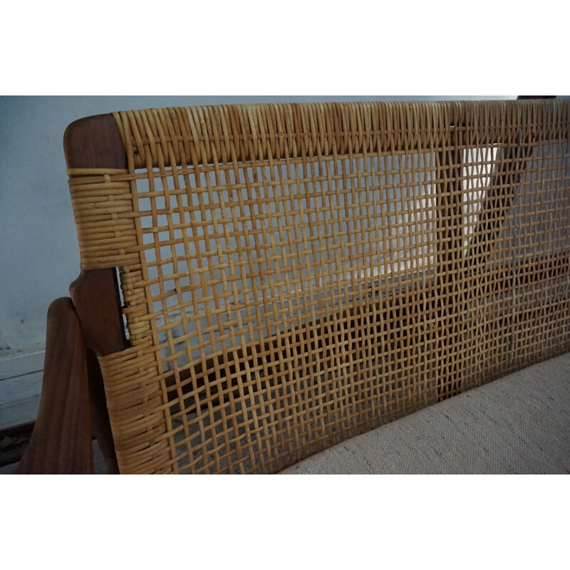 Vintage teak and cane sofa Hartmut Lohmeyer 1950s