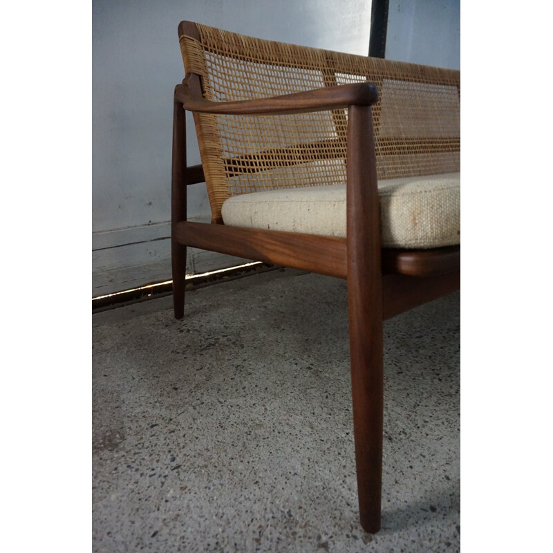 Vintage teak and cane sofa Hartmut Lohmeyer 1950s