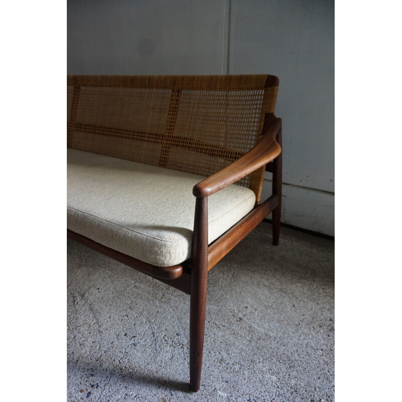 Vintage teak and cane sofa Hartmut Lohmeyer 1950s