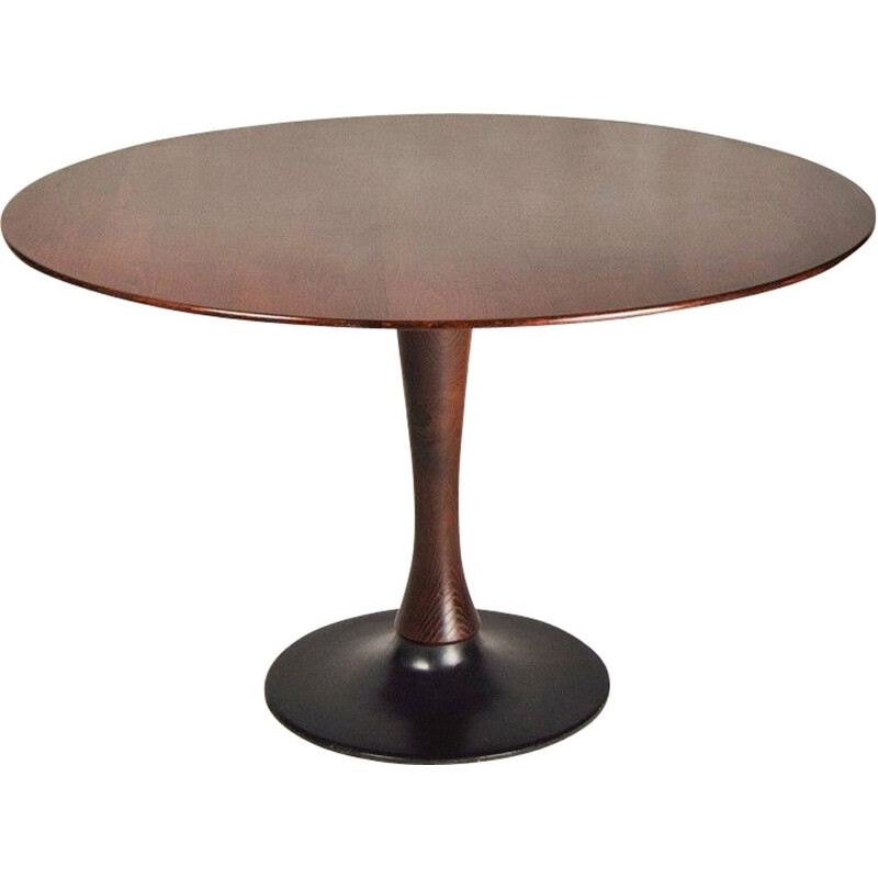 Vintage Beech Round Dining Table, Czechoslovakia 1970s