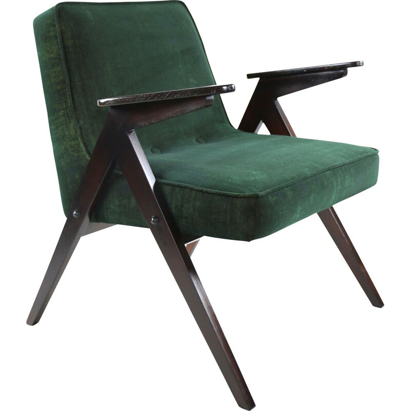 Vintage Green Gold Bunny Armchair by Józef Chierowski, 1970s