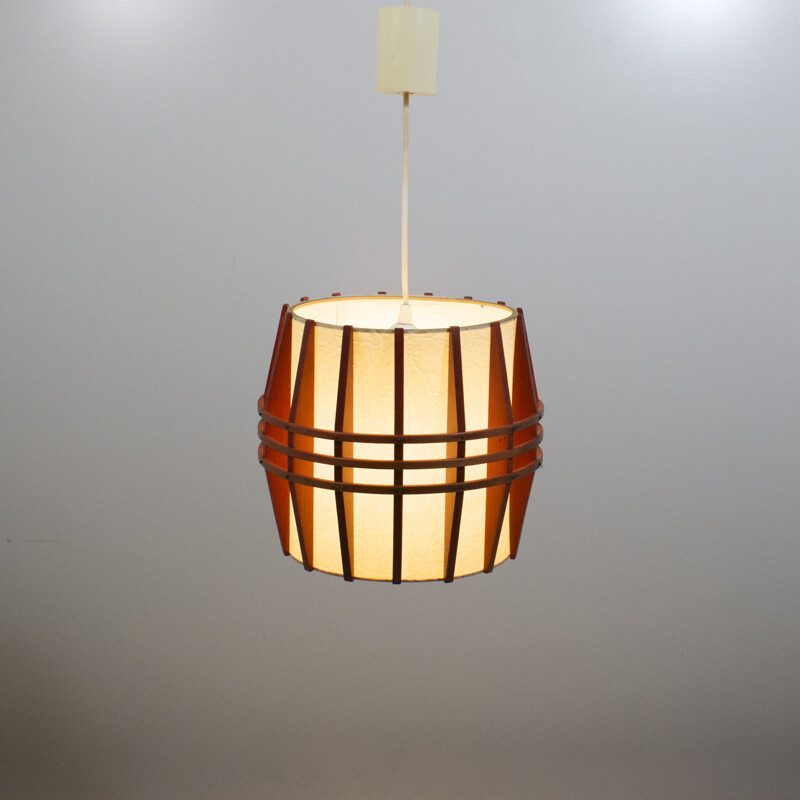 Vintage Scandinavische cocoon hout en rhodoid hanglamp, 1960