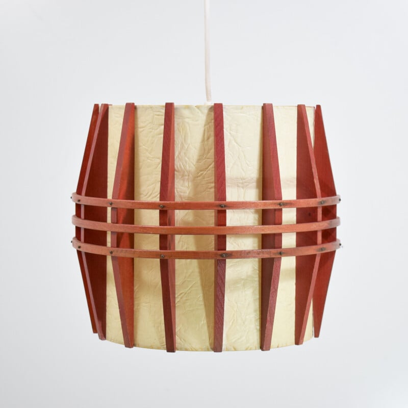 Vintage Scandinavische cocoon hout en rhodoid hanglamp, 1960