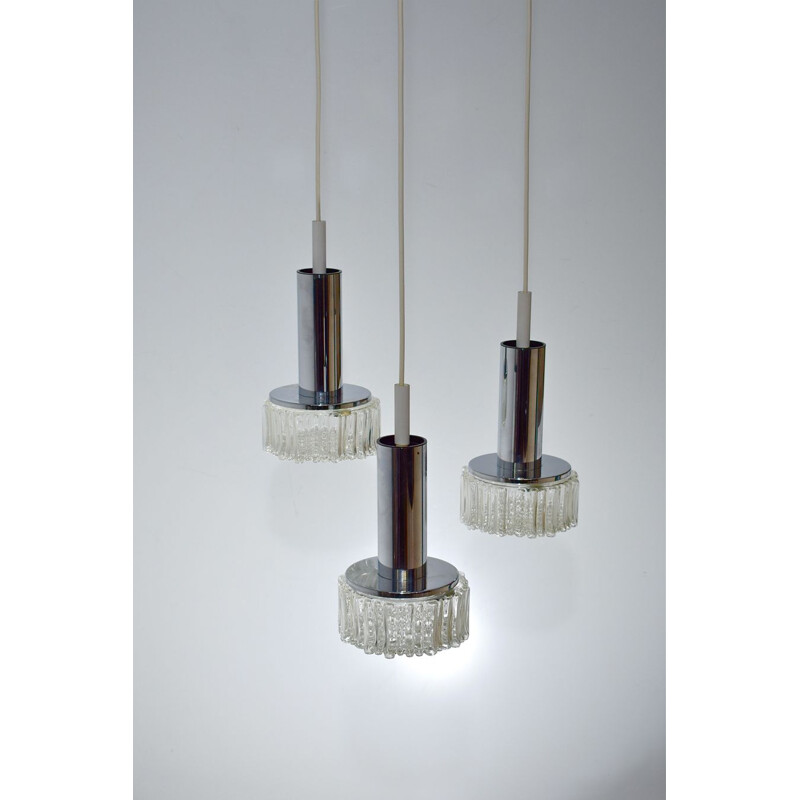 Vintage suspensions Staff & schwarz leuchtenwerk waterfall chandelier, 3 glass and chrome 1962