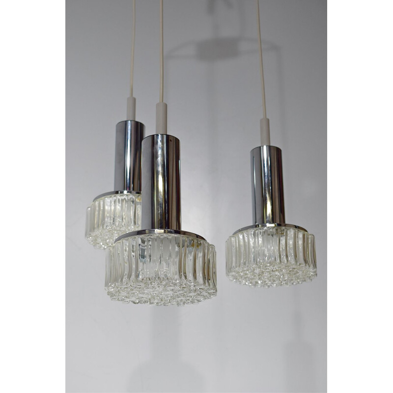 Vintage suspensions Staff & schwarz leuchtenwerk waterfall chandelier, 3 glass and chrome 1962