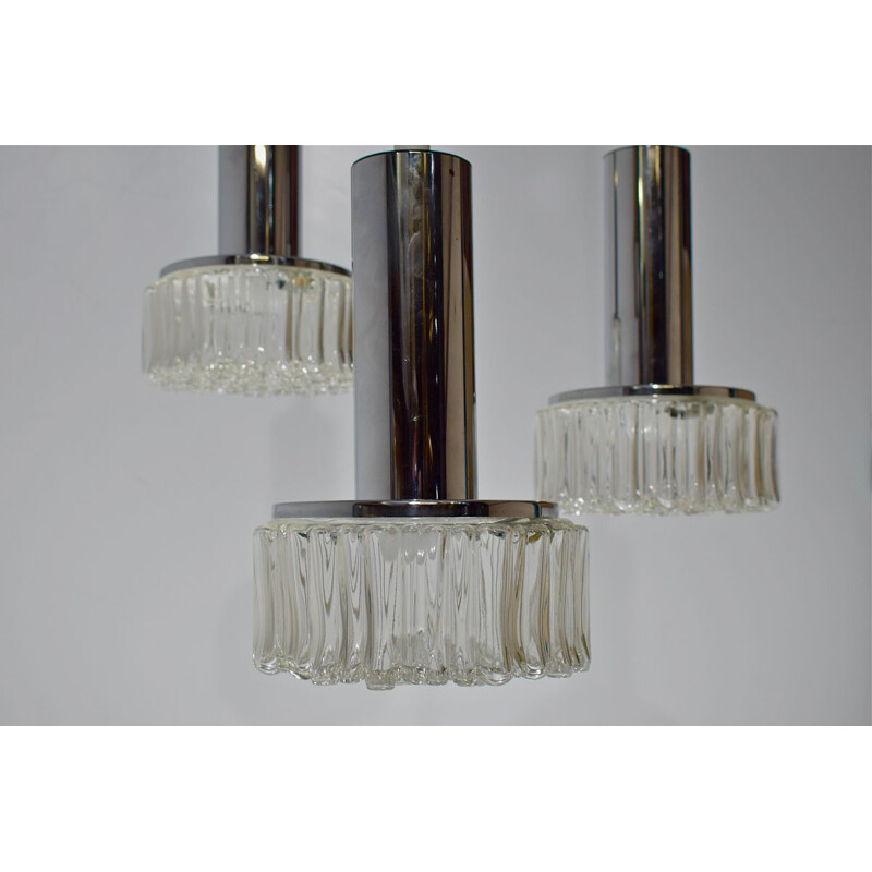 Vintage suspensions Staff & schwarz leuchtenwerk waterfall chandelier, 3 glass and chrome 1962