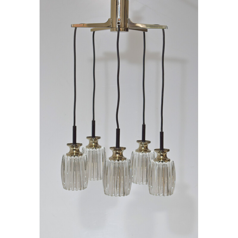 Candelabro Vintage em cascata, 5 cabides em cromo e vidro