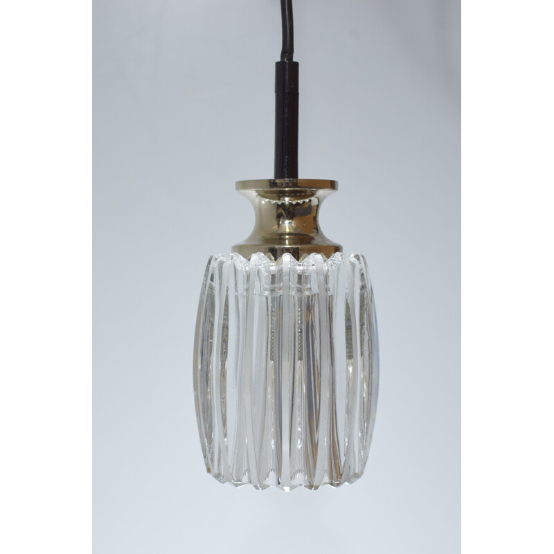 Vintage waterfall chandelier, 5 chrome and glass pendants