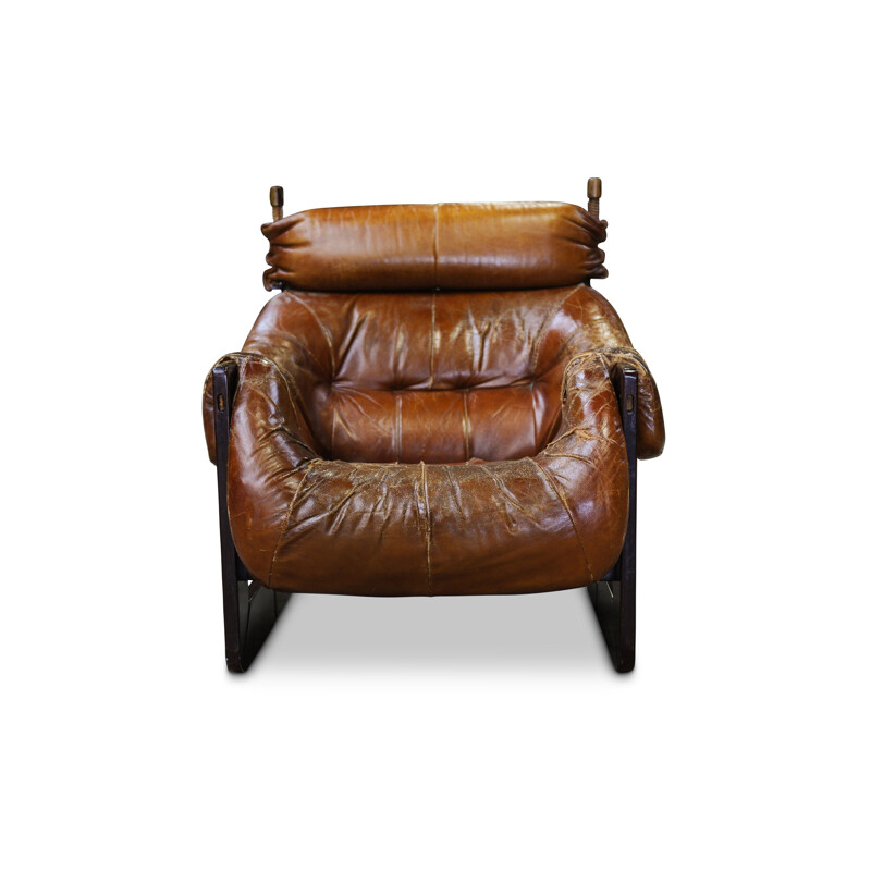 Vintage MP97 Brown Leather, Jatoba & Rosewood Lounge Chair by Percival Lafer, 1970s