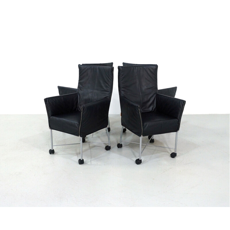 Set of 4 Vintage Black Leather Montis Chaplin Chair by Gerard van den Berg 1983