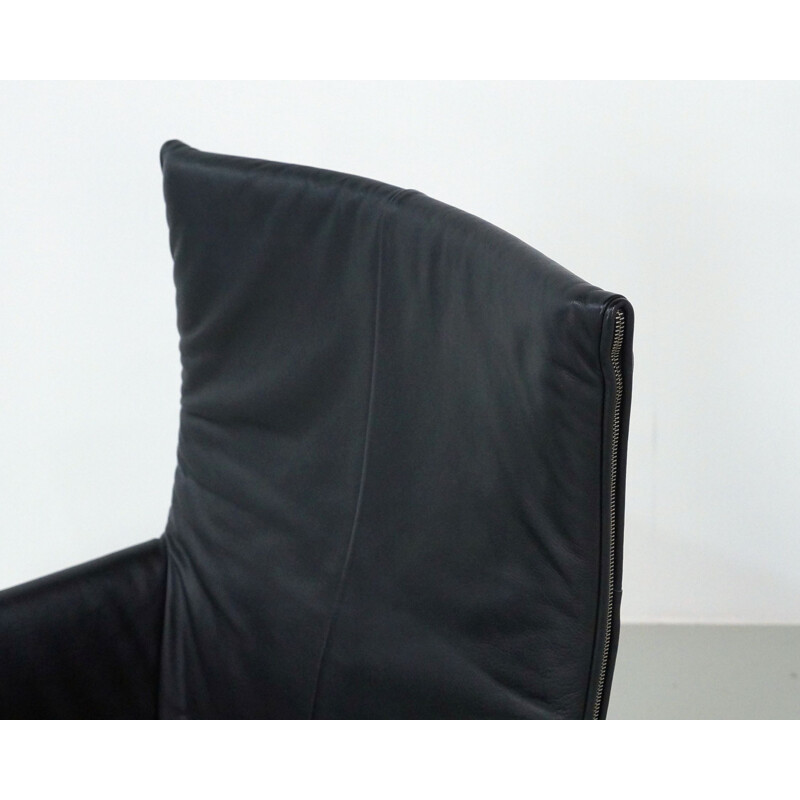Ensemble de 4 fauteuils vintage Montis Chaplin en cuir noir par Gerard van den Berg 1983