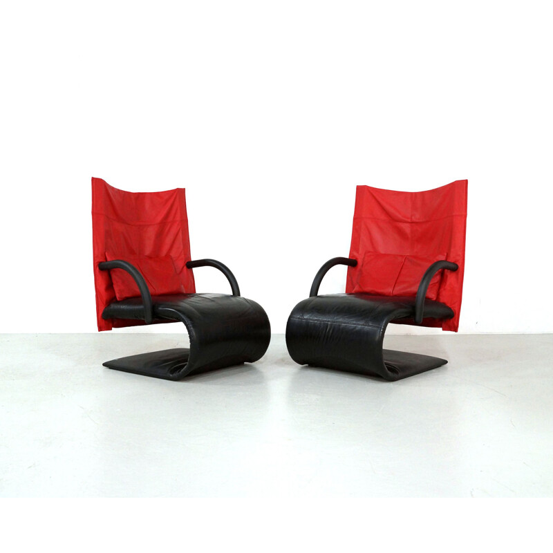 Paire de chaises vintage zen en cuir Ligne Roset par Claude Brisson 1980