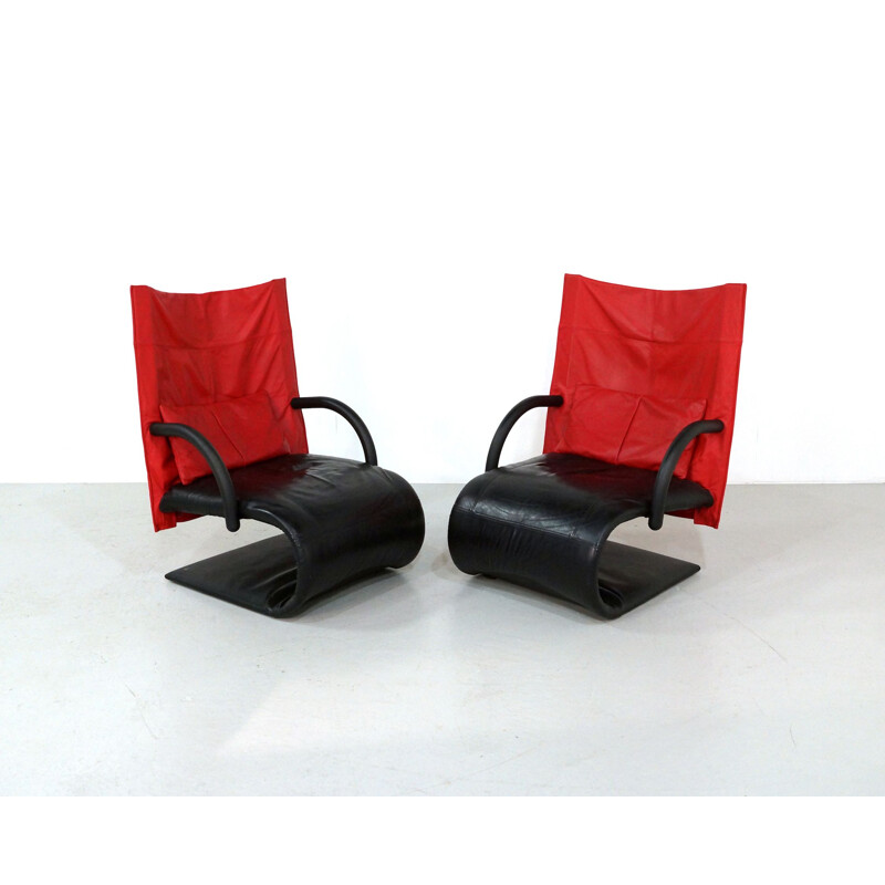 Pair of vintage Ligne Roset Leather Zen Chairs by Claude Brisson 1980s