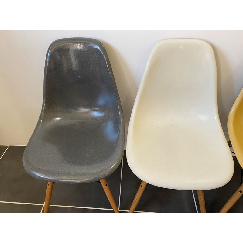 Lot de 4 chaises vintage dsw elephant grey eames herman miller chêne clair 1970