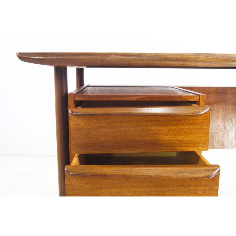 Vintage Hulmefa Teak Cowhorn Desk Danish 1960