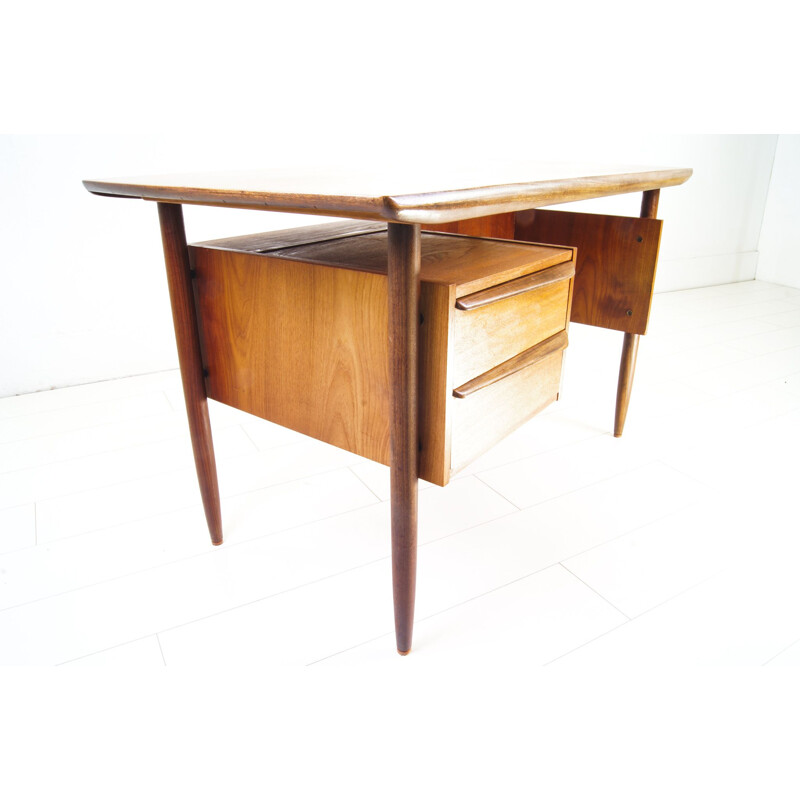 Vintage Hulmefa Teak Cowhorn Desk Danish 1960