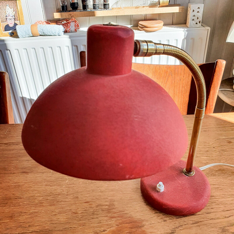 Vintage red cocotte lamp with grained effect - 1950