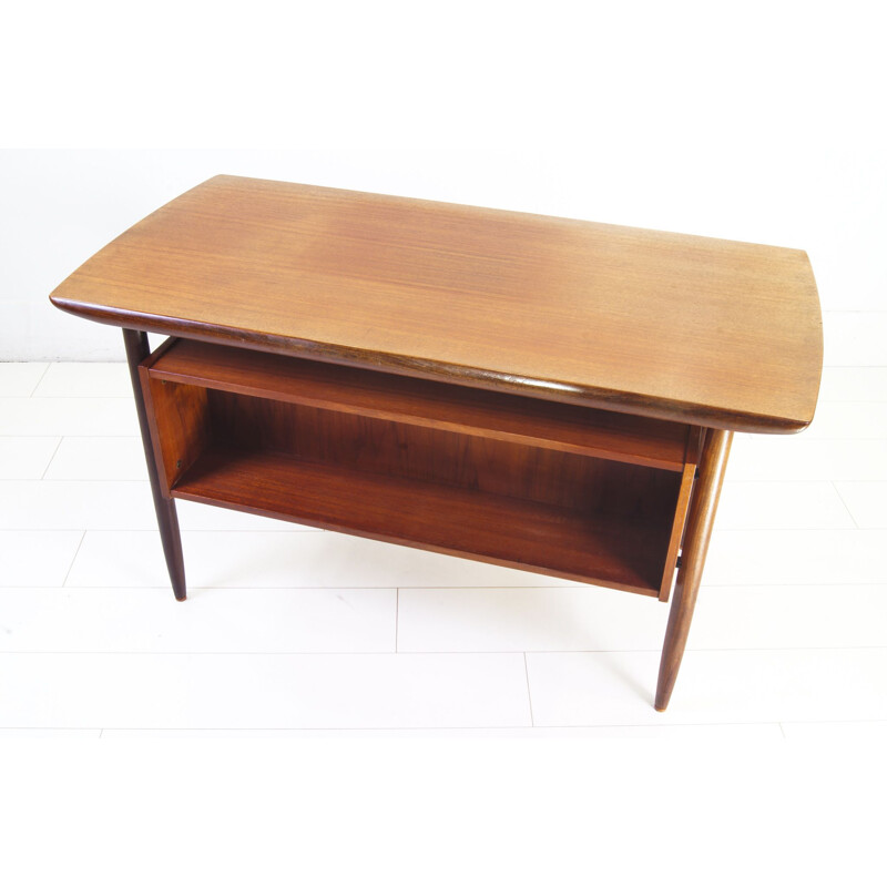 Vintage Hulmefa Teak Cowhorn Desk Danish 1960