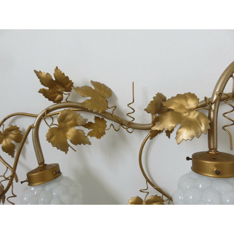 Vintage "vine leaf" "vintage" wall light in gold metal 1970 