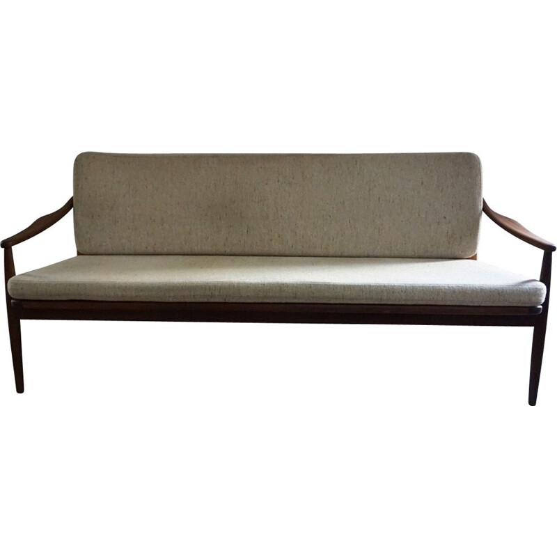 Vintage teak and cane sofa Hartmut Lohmeyer 1950s