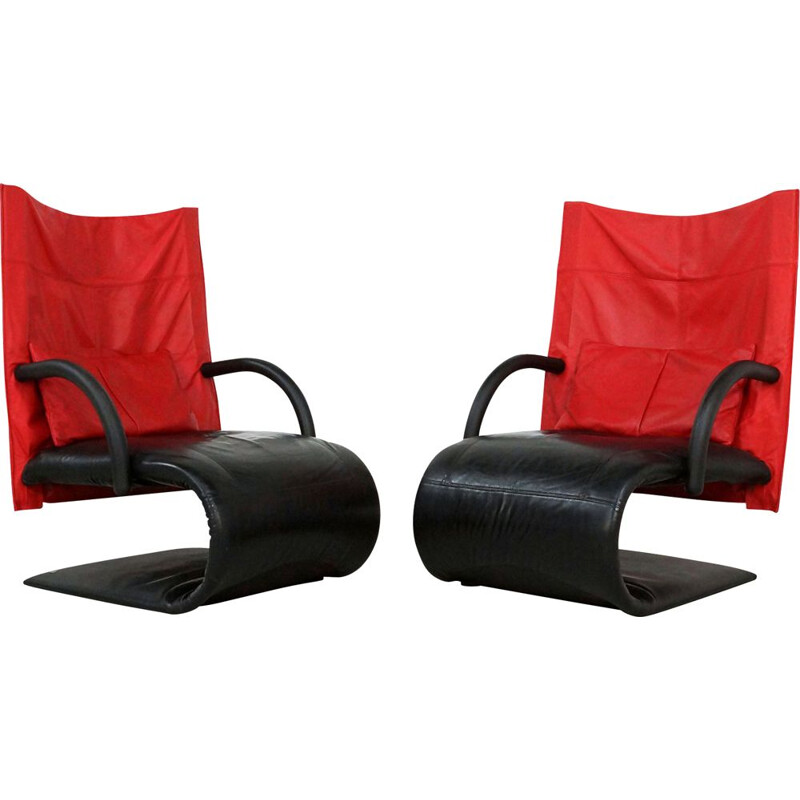 Pair of vintage Ligne Roset Leather Zen Chairs by Claude Brisson 1980s