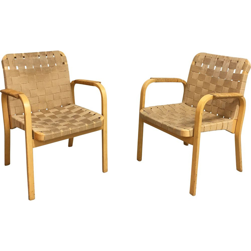 Pair of vintage armchair Alvar Aalto model 45 1950