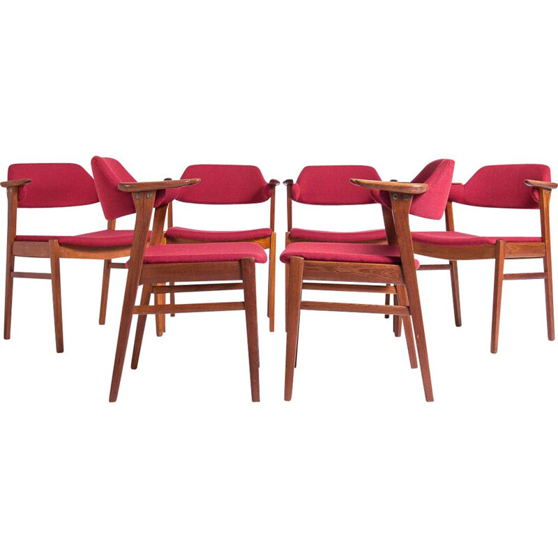 Ensemble de 6 chaises vintage en teck par C.E. Ekstrom, Suède, 1950