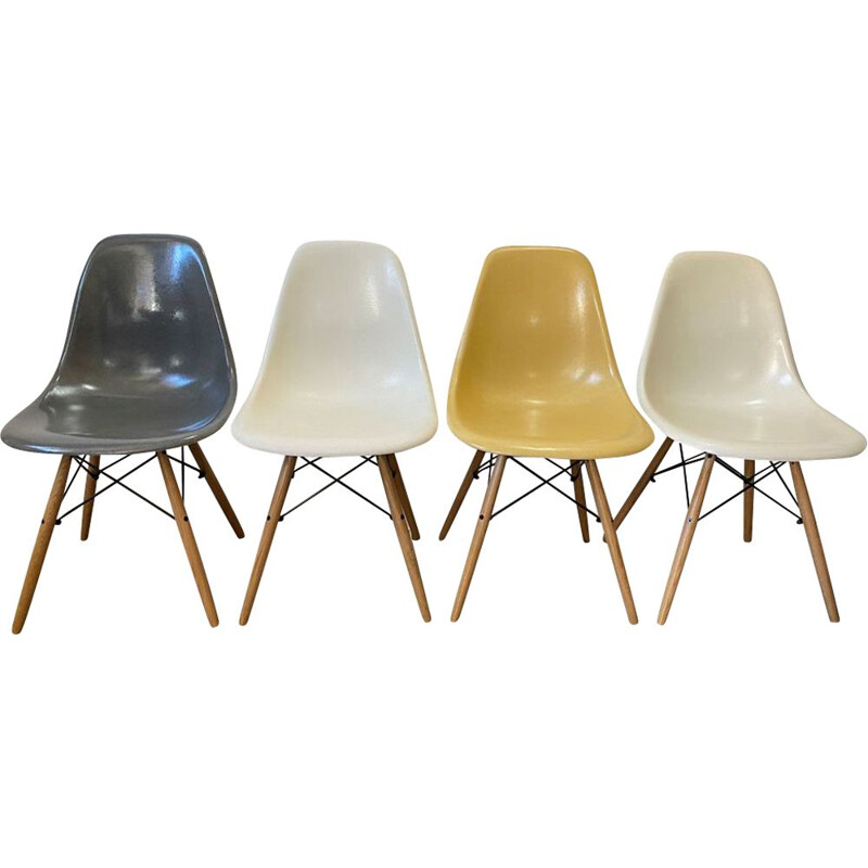 Set of 4 vintage chairs dsw elephant grey eames herman miller light oak 1970