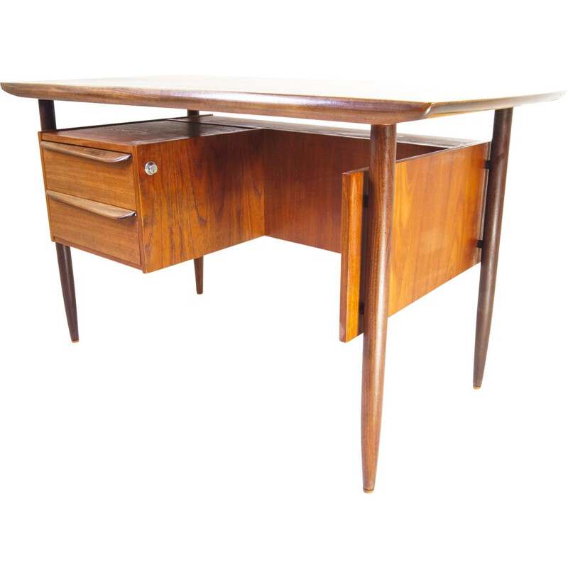 Vintage Hulmefa Teak Cowhorn Desk Danish 1960