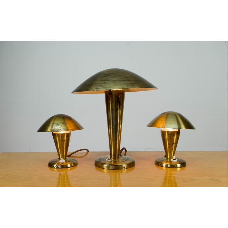 Set of 3 vintage Brass Table Lamps, Bauhaus 1930s