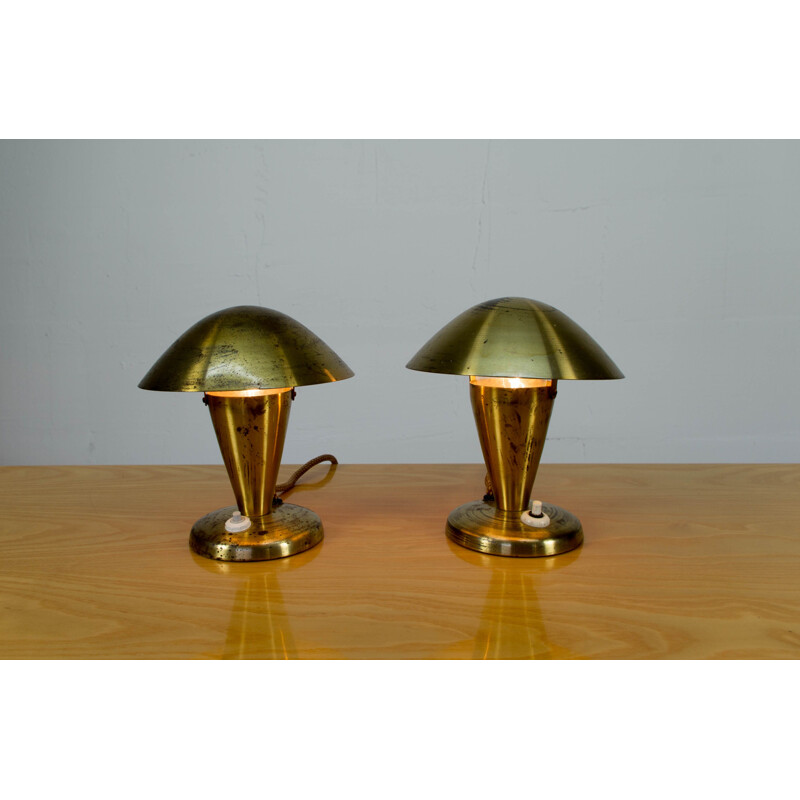 Ensemble de 3 lampes de table vintage en laiton, Bauhaus 1930