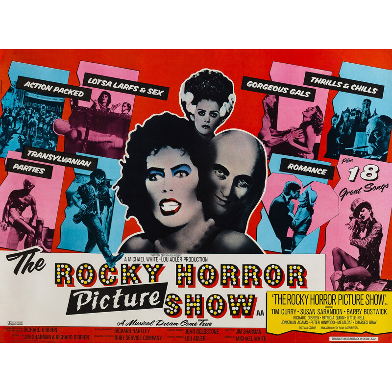Cartel antiguo de la película "The Rocky Horror Show" por John Pache, Inglaterra1975
